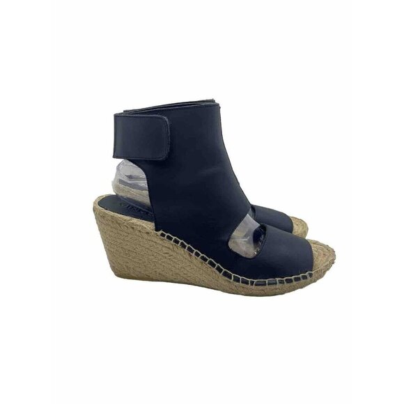 Vince Spencer Women Navy Blue Leather Espadrille Wedge Sandals Sz 10 Ankle Strap - Picture 1 of 7